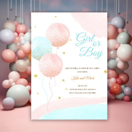 Rosa och Blue Balloons Boy eller Girl Gender Revea Inbjudningar