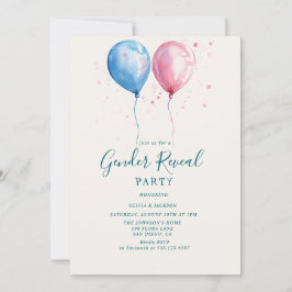 Rosa och Blue Balloons Gender Reveal Party Inbjudningar