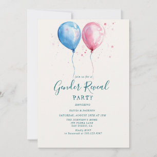 Rosa och Blue Balloons Gender Reveal Party Inbjudningar
