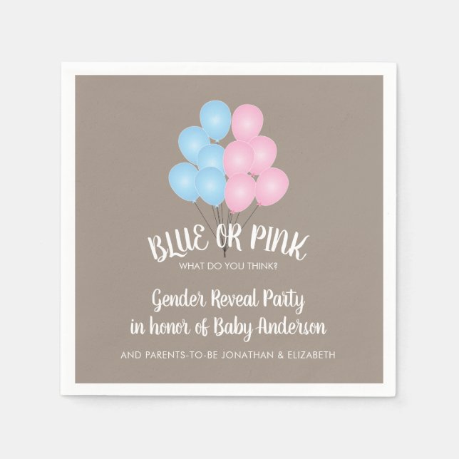 Rosa och Blue Balloons Gender Reveal Party Pappersservett (Framsidan)