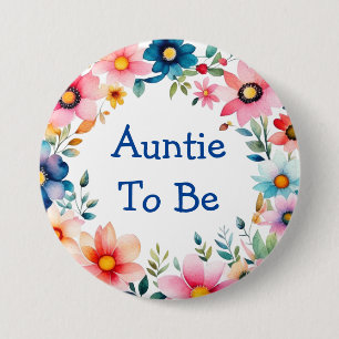 Rosa- och Blue Blommigt Auntie to be Baby Shower Knapp