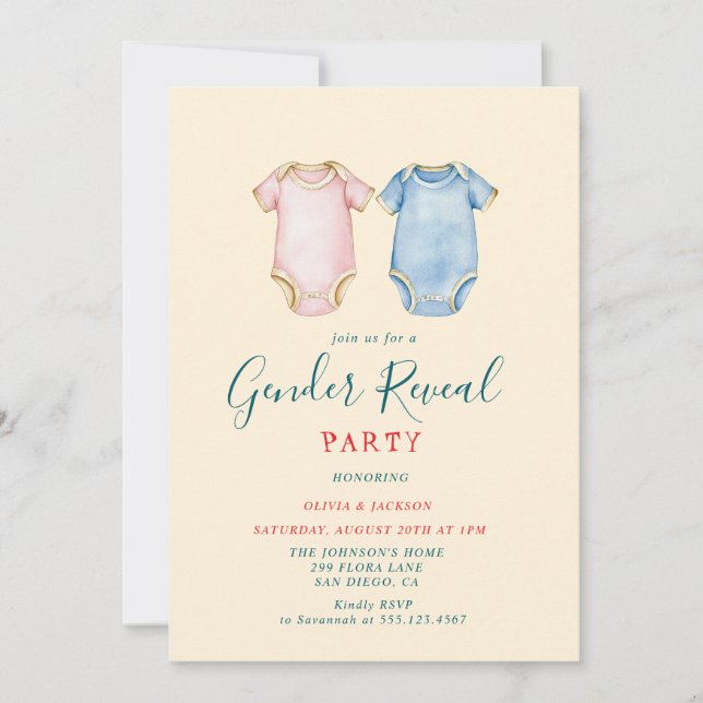 Rosa och Blue Bodywear Gender Reveal Party Inbjudningar (Framsida)