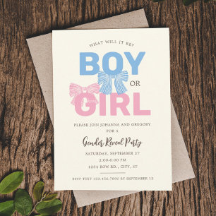 Rosa- och Blue Bow Baby-Gender Inbjudningar
