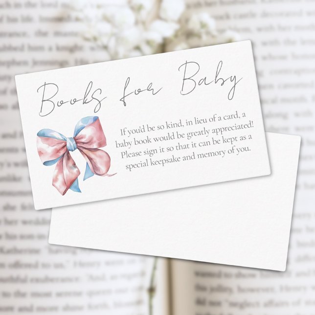 Rosa och Blue Bow Baby Shower Bokar för Baby Tilläggskort (Pink And Blue Bow Baby Shower Books For Baby Enclosure Card )