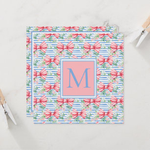 Rosa- och Blue Bows Flowers och Rand Monogram