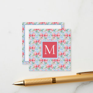Rosa- och Blue Bows Flowers och Rand Monogram Tilläggskort