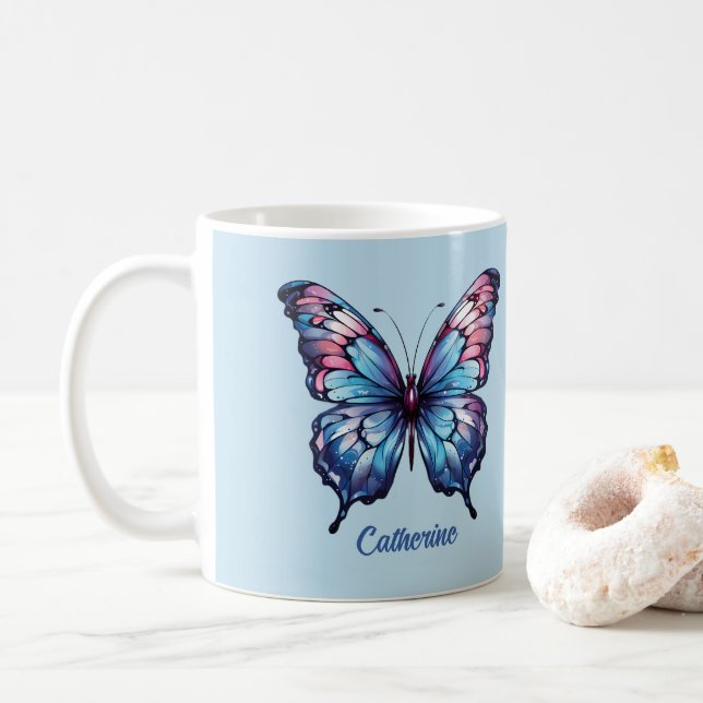 Rosa och Blue Butterfly Mugg (Med munk)