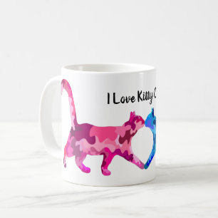 Rosa och Blue Cat Kärlek Contemporary Art Kaffemugg