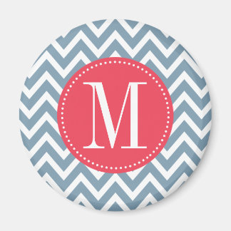 Rosa och Blue Chevron Anpassningsbar Monogram Magnet