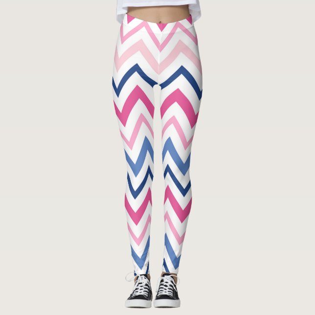 Rosa och Blue Chevron Leggings (Framsida)