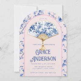Rosa och Blue Chinoiserie Fläkt | Möhippa Tea Inbjudningar