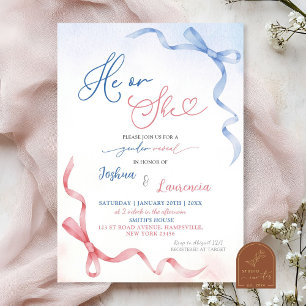 Rosa- och Blue Coquette Bow-Gender Inbjudningar