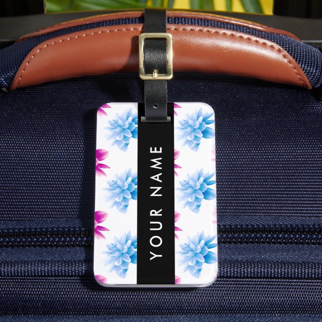 Rosa och Blue Dahlia, Blommönster, ditt namn Bagagebricka (Framsida Insitu 2)