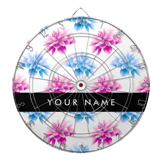 Rosa och Blue Dahlia, Blommönster, ditt namn Darttavla (Framsidan)