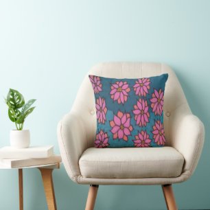 Rosa och Blue Dahlia Mönster Dekorativ kudde