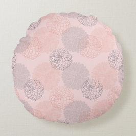 Rosa och Blue Dahlias Round Dekorativ kudde