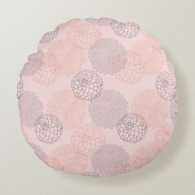 Rosa och Blue Dahlias Round Dekorativ kudde (Framsidan)