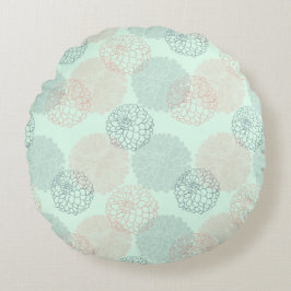 Rosa och Blue Dahlias Round Dekorativ kudde