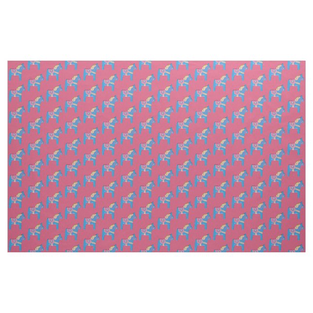 Rosa och Blue Dala Horse Fabric Tyg (Yard)