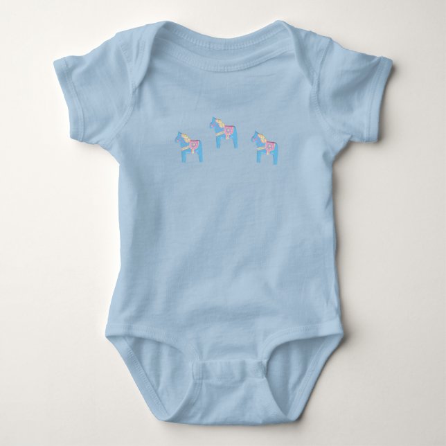 Rosa och Blue Dala Horses T Shirt (Framsida)