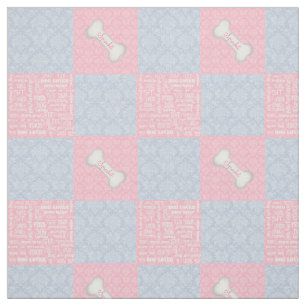 Rosa- och Blue Damask Patchwork med Namn Tyg