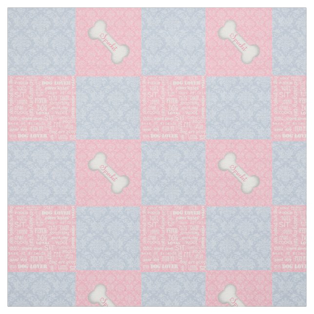 Rosa- och Blue Damask Patchwork med Namn Tyg (Provkarta)