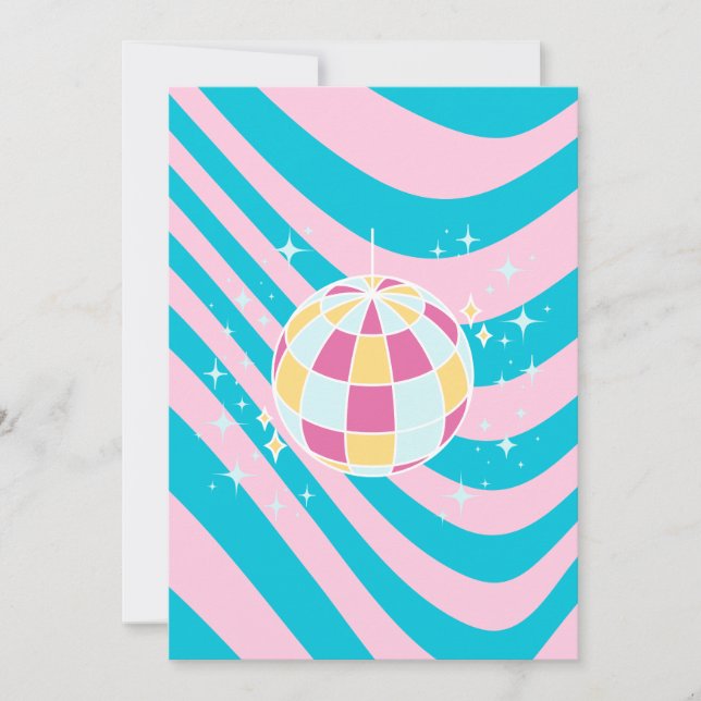 Rosa och Blue Disco Boll, Party Art, Preppy, 80-ta Inbjudningar (Framsida)