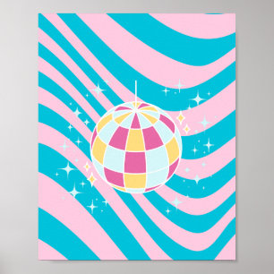 Rosa och Blue Disco Boll, Party Art, Preppy, 80-ta Poster