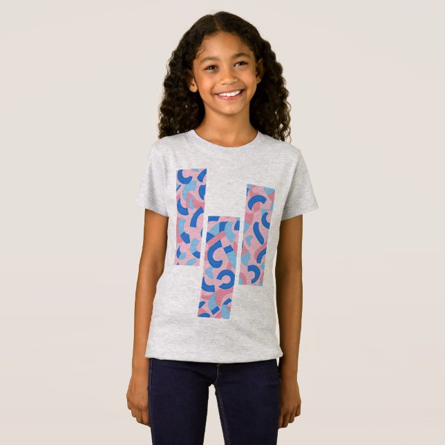 Rosa och Blue Doodle Mönster T Shirt (Hel framsida)