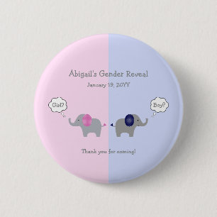 Rosa och Blue Elephant Gender Reveal Baby Shower Knapp