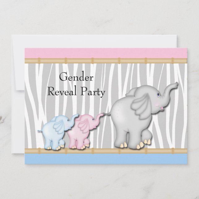 Rosa- och Blue Elephant Gender Reveal Inbjudningar (Framsida)