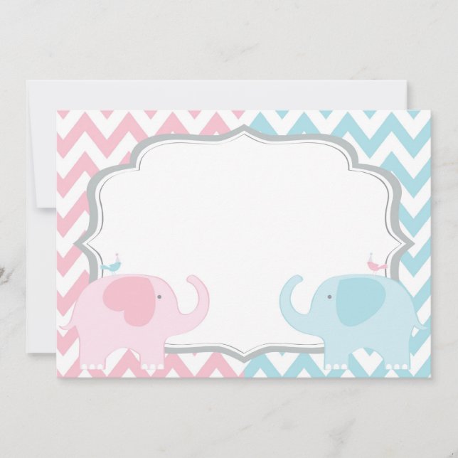 Rosa och Blue Elephants Chevron Gender Reveal Inbjudningar (Framsida)