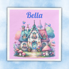 Rosa och Blue Fairy Cottage Core Monogram på Rosa  Pappersservett