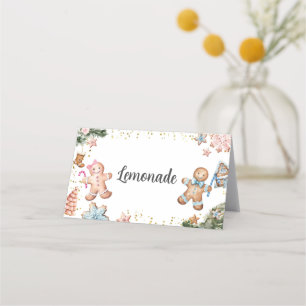 Rosa och Blue Gingertea Cookies Gender Reveal Placeringskort