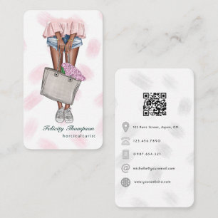 Rosa och Blue Girly Horticulturist QR-kod Visitkort