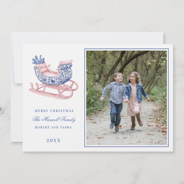 Rosa och Blue GrandMillennium Damask Sleigh Inbjudningar (Framsida)