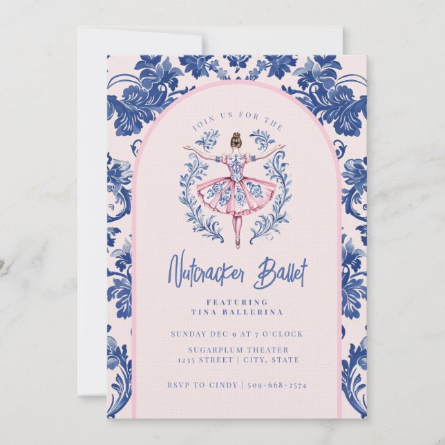 Rosa och Blue GrandMillennium Nutcracker Ballet Inbjudningar (Framsida)