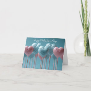 Rosa och Blue Heart Lollipop Valentines Hälsning Kort