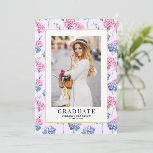 Rosa och Blue Hydrangeas Blommigt Studenten Photo Inbjudningar