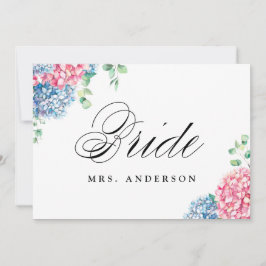 Rosa och Blue Hydrangeas Bride Bröllop-tecken Julkort