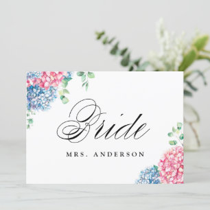 Rosa och Blue Hydrangeas Bride Bröllop-tecken Julkort