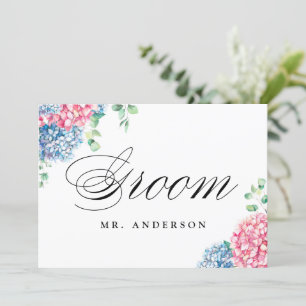 Rosa och Blue Hydrangeas Groom Bröllop-tecken Julkort