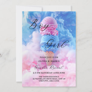 Rosa och Blue Ice Cream Scoop Smoke Gender Reveal Inbjudningar