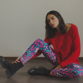Rosa och Blue Intricate Mandala Mönster Leggings