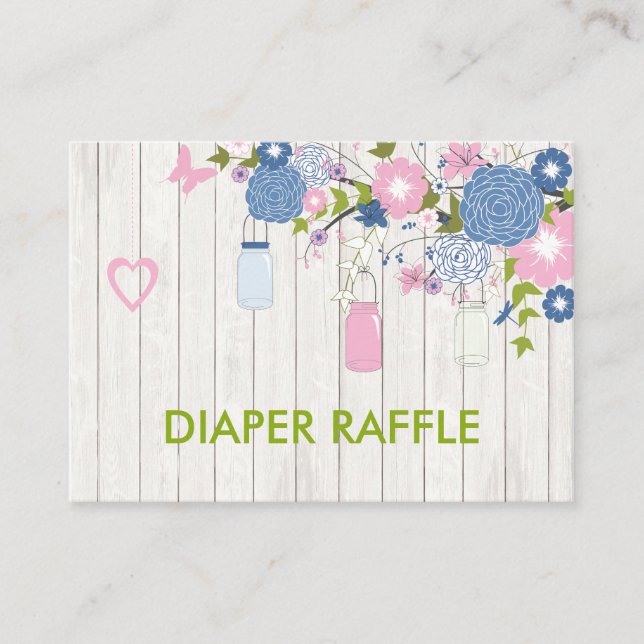 Rosa och Blue Mason Burk Diaper Raffle Tilläggskort (Framsida)
