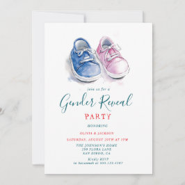 Rosa och Blue neakers Gender Reveal Party Inbjudningar