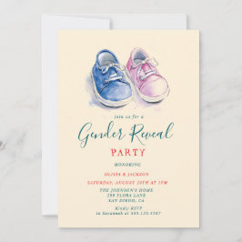 Rosa och Blue neakers Gender Reveal Party Inbjudningar