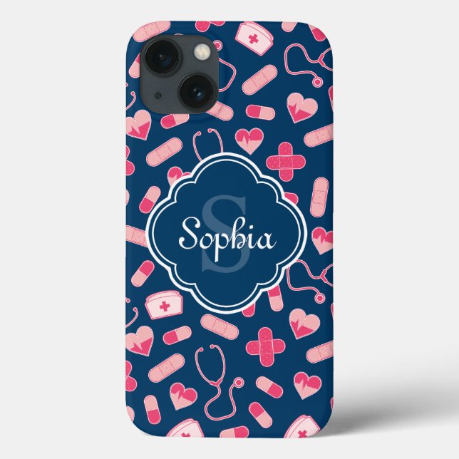 Rosa och Blue Nurse Mönster med Monogram (Baksida)