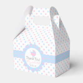Rosa och Blue Polka dots Gender Reveal Baby Shower Presentaskar