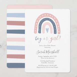 Rosa och Blue Rainbow Boy eller Girl Baby Shower Inbjudningar